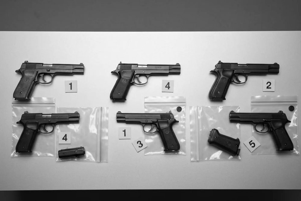 Armas de fuego intervenidas como prueba, tenencia ilícita de armas