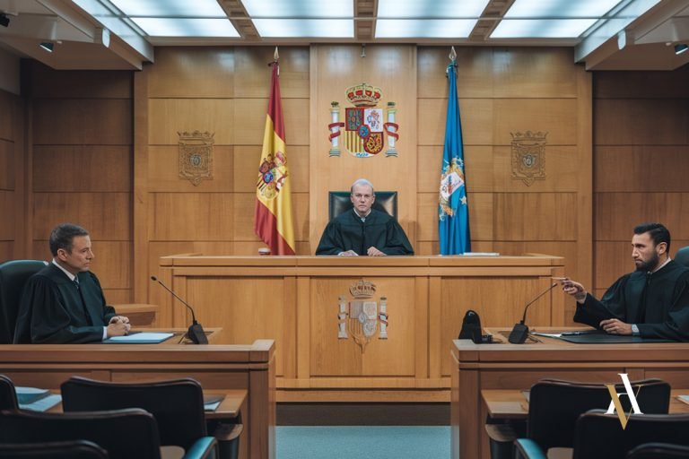 Juicio penal español donde se ve al abogado defensor a la derecha y al abogado acusacion en la izquierda