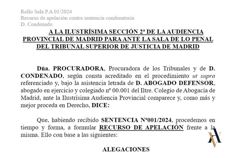Formulario recurso de apelacion contra sentencia condenatoria