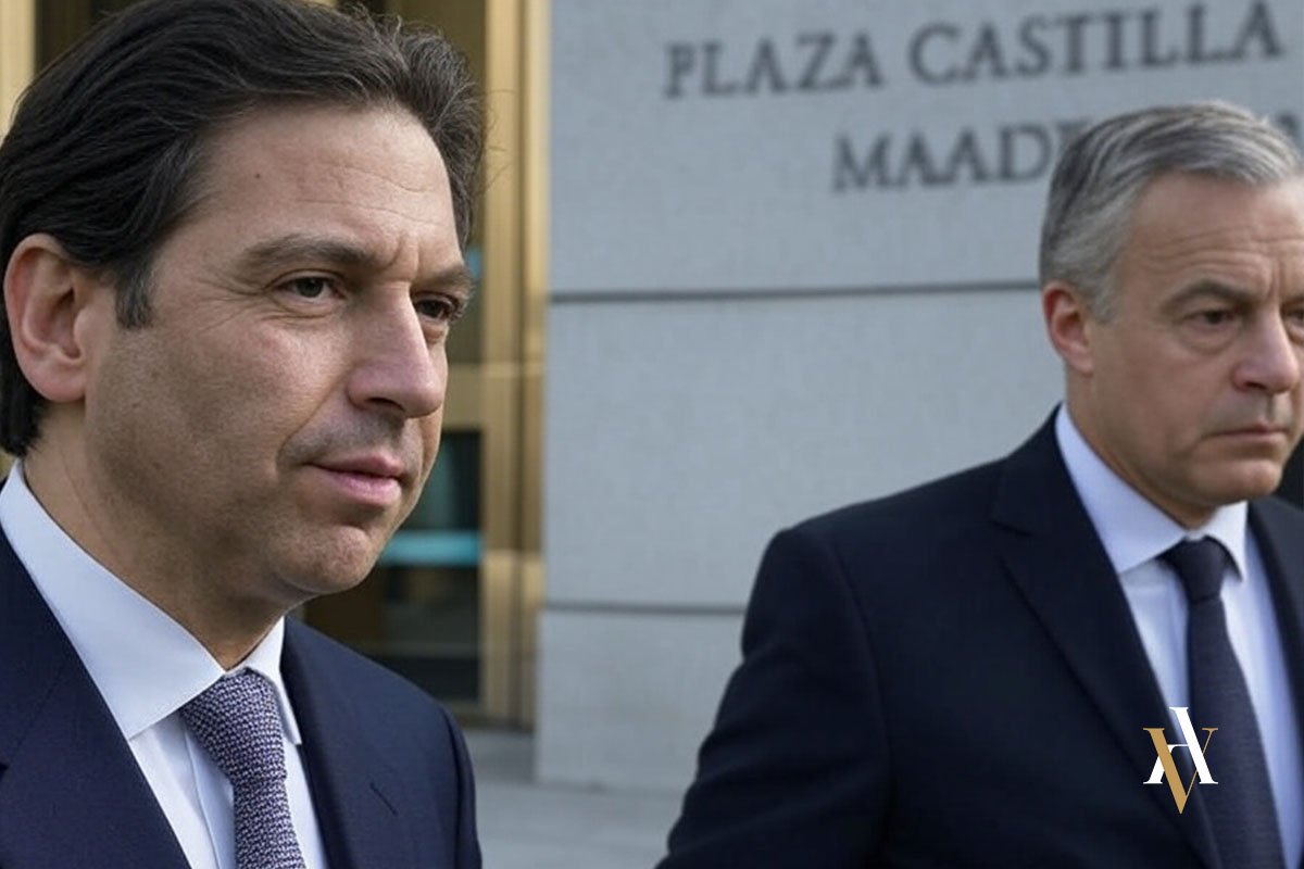 Abogado defensor y cliente frente a los juzgados de Plaza Castilla tras declarar por una detención policial
