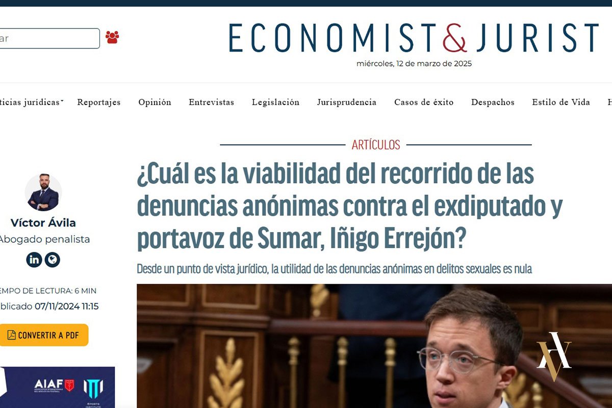 Víctor Ávila Abogado hablando sobre las denuncias anónimas de Errejón y delitos sexuales