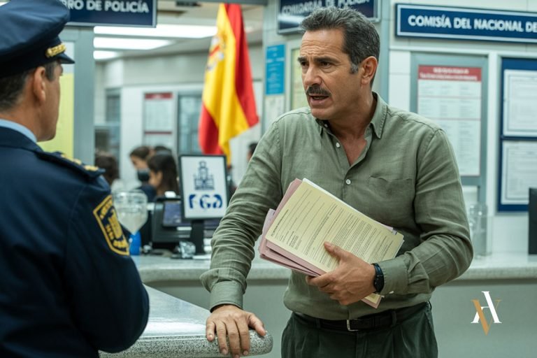Hombre presentando una denuncia en una comisaría del Cuerpo Nacional de Policía, posible ejemplo de simulación de delito sin actuaciones judiciales.