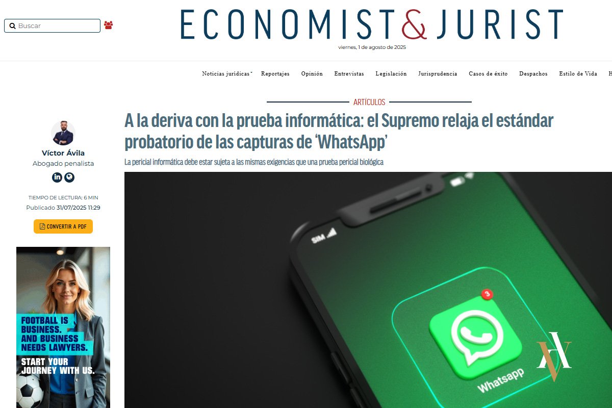Artículo validez prueba informática por Víctor Ávila para Economist and Jurist