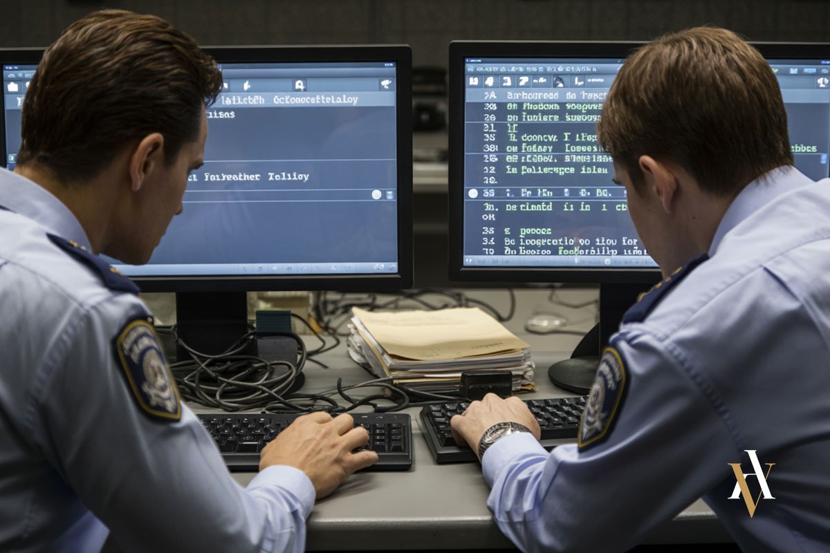 Policías analizando mensajes encriptados de SKY ECC en una investigación sobre la validez de la prueba de SKY ECC en España