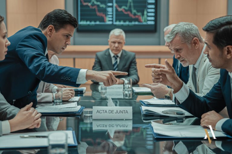 Conflicto entre socios durante una junta de sociedad relacionado con acuerdos abusivos investigados como delitos societarios por abogado penalista experto en delitos economicos