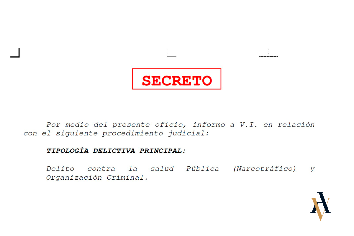 Causa secreta abogado penalista narcotrafico Documento judicial bajo secreto de sumario en investigación por narcotráfico y organización criminal relacionado con pruebas esenciales para prisión provisional.