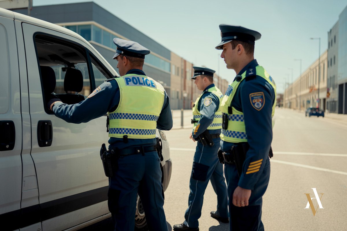 Agentes de policía inspeccionando una furgoneta en una operación contra el tráfico de drogas en España