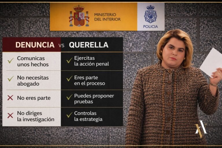 Diferencias entre denuncia y querella en España - tabla comparativa abogado penalista
