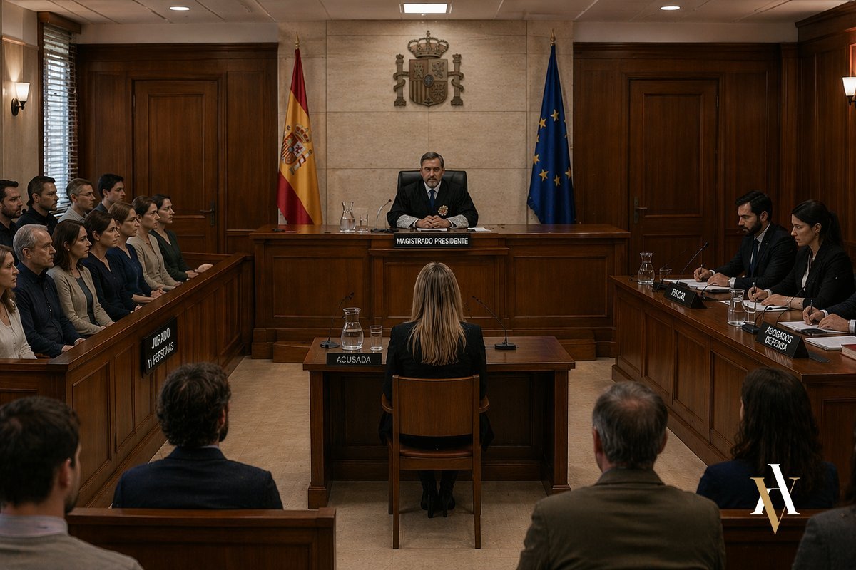 Procesamiento Begoña Gómez ante el Tribunal del Jurado - sala de juicio con jurado popular en España