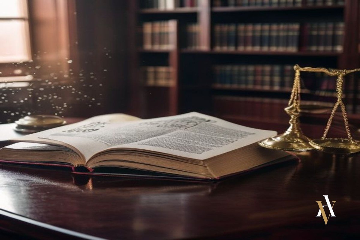 Codigo Penal espanol abierto sobre balanza de la justicia en despacho de abogados