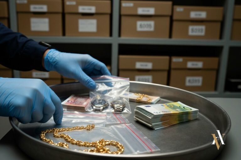 Decomiso policial de joyas, relojes y billetes — delito de receptación