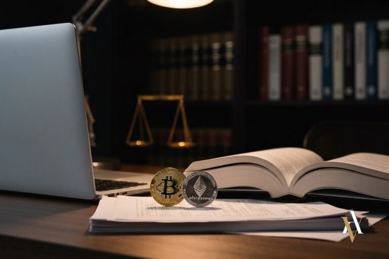 Monedas de Bitcoin y Ethereum sobre Codigo Penal espanol en despacho de abogado penalista - estafa criptomonedas defensa