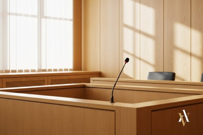 Estrado de testigos vacío en un tribunal: la declaración del menor como prueba central del procedimiento