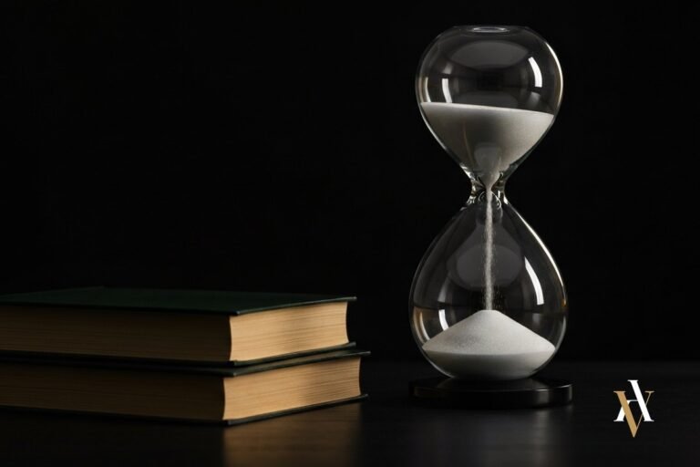 Reloj de arena junto a libros de derecho: los plazos de prescripción de los delitos sexuales