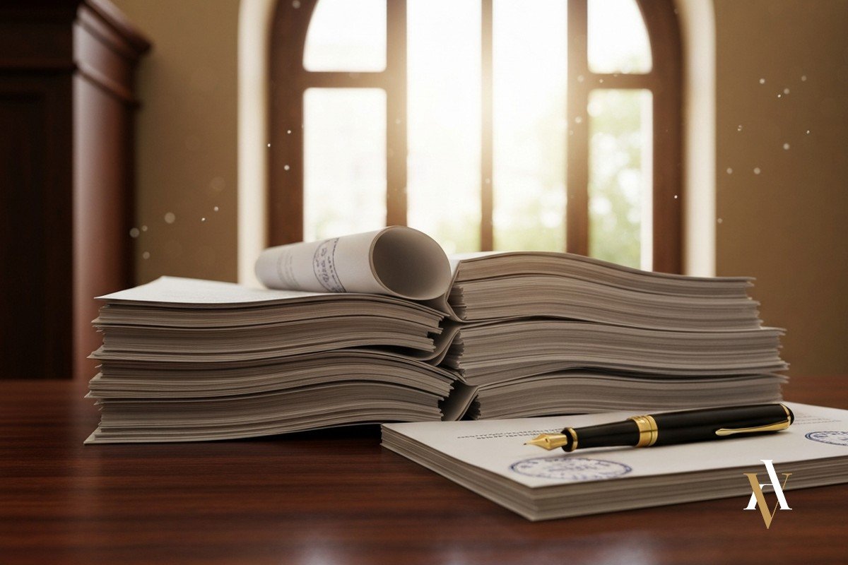 Escritura de propiedad con sello notarial