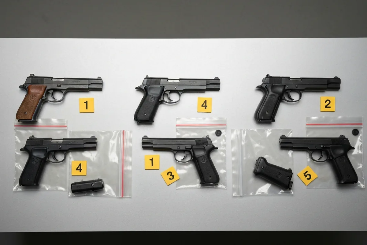 Armas de fuego intervenidas como prueba, tenencia ilícita de armas