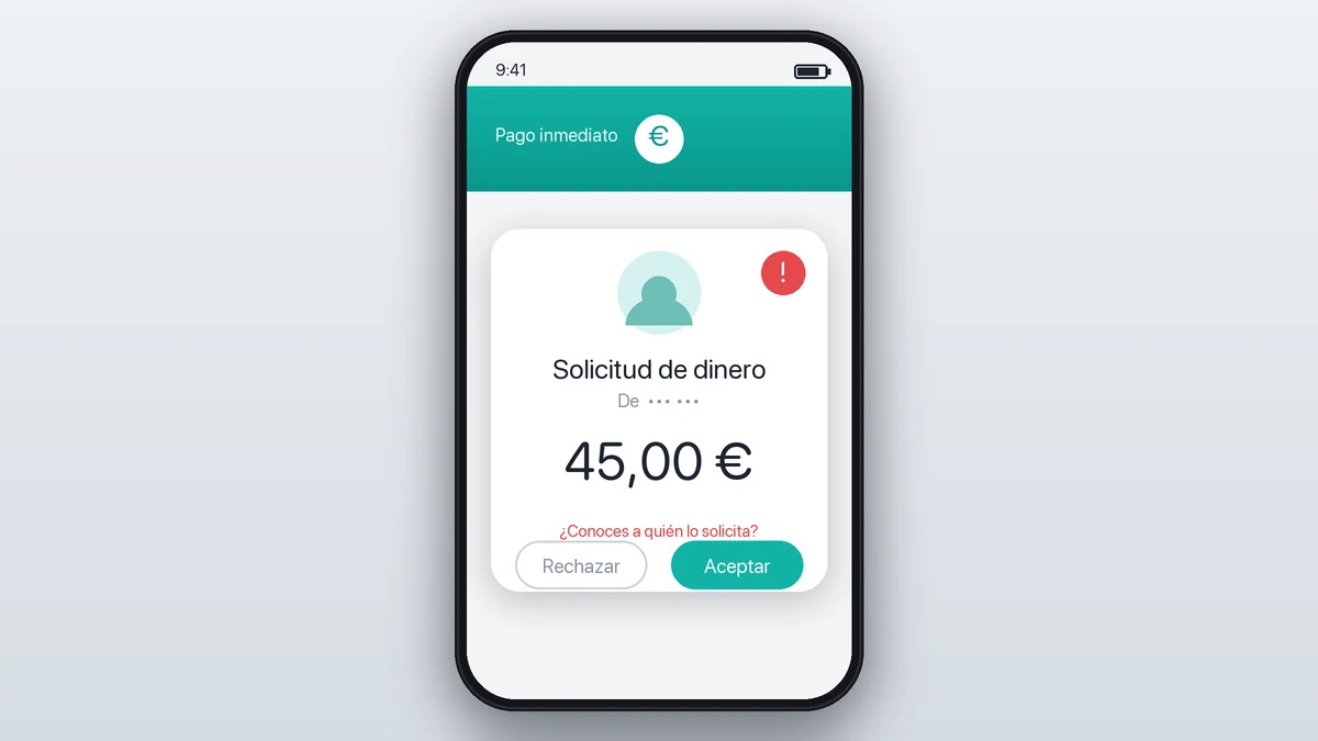 Solicitud de dinero por Bizum: aviso de estafa solicitud de dinero por Bizum en el móvil con aviso de posible estafa