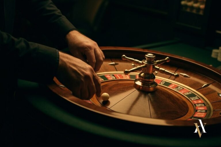 Estafa por manipulacion de maquinas de juego: manos manipulando una ruleta en un salon de juego - Victor Avila abogado penalista