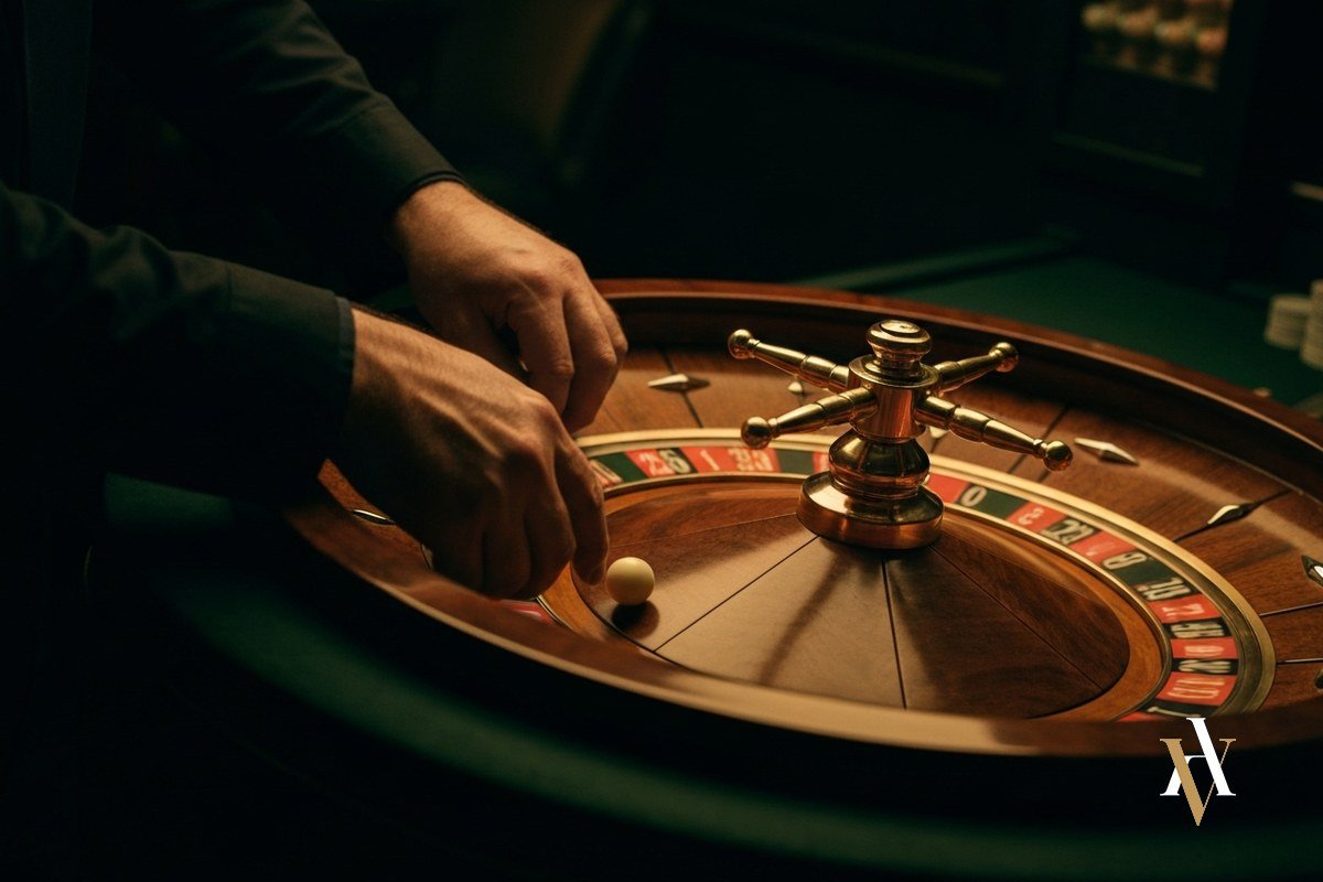 Estafa por manipulacion de maquinas de juego: manos manipulando una ruleta en un salon de juego - Victor Avila abogado penalista
