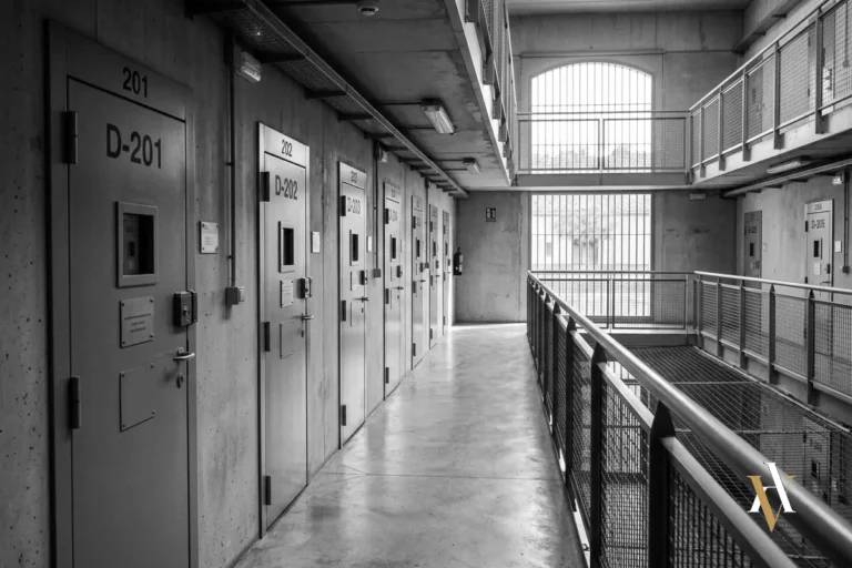 Pasillo de un módulo de régimen cerrado de un centro penitenciario español, con puertas de celda individuales